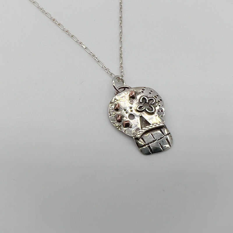 Sugar Skull Pendant with Adjustable Sterling Chain