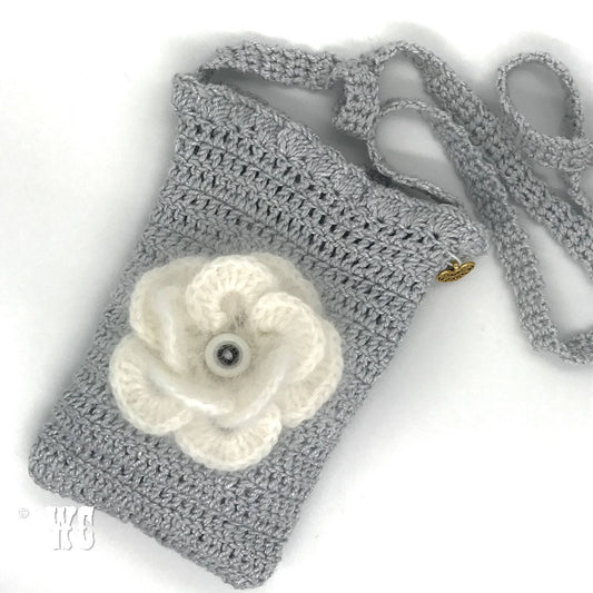 Hand Crochet Cross Body Bag with Angora Flower