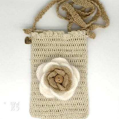 Hand Crochet Cross Body Bag with Angora Flower