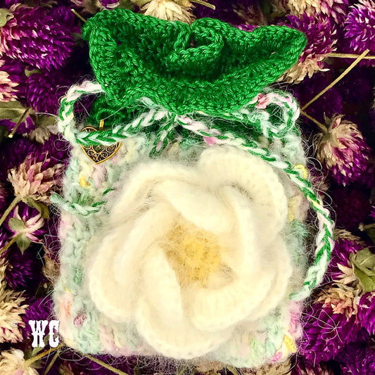 Hand Crochet Pouch with Angora Flower