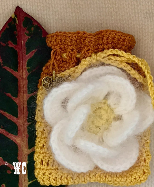 Hand Crochet Pouch with Angora Flower