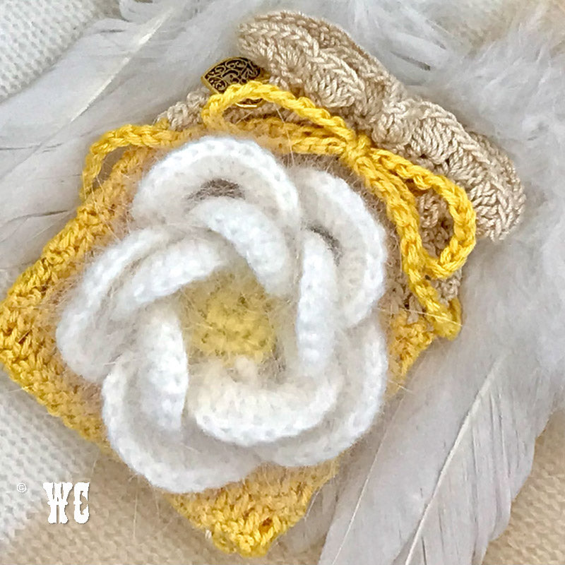 Hand Crochet Pouch with Angora Flower